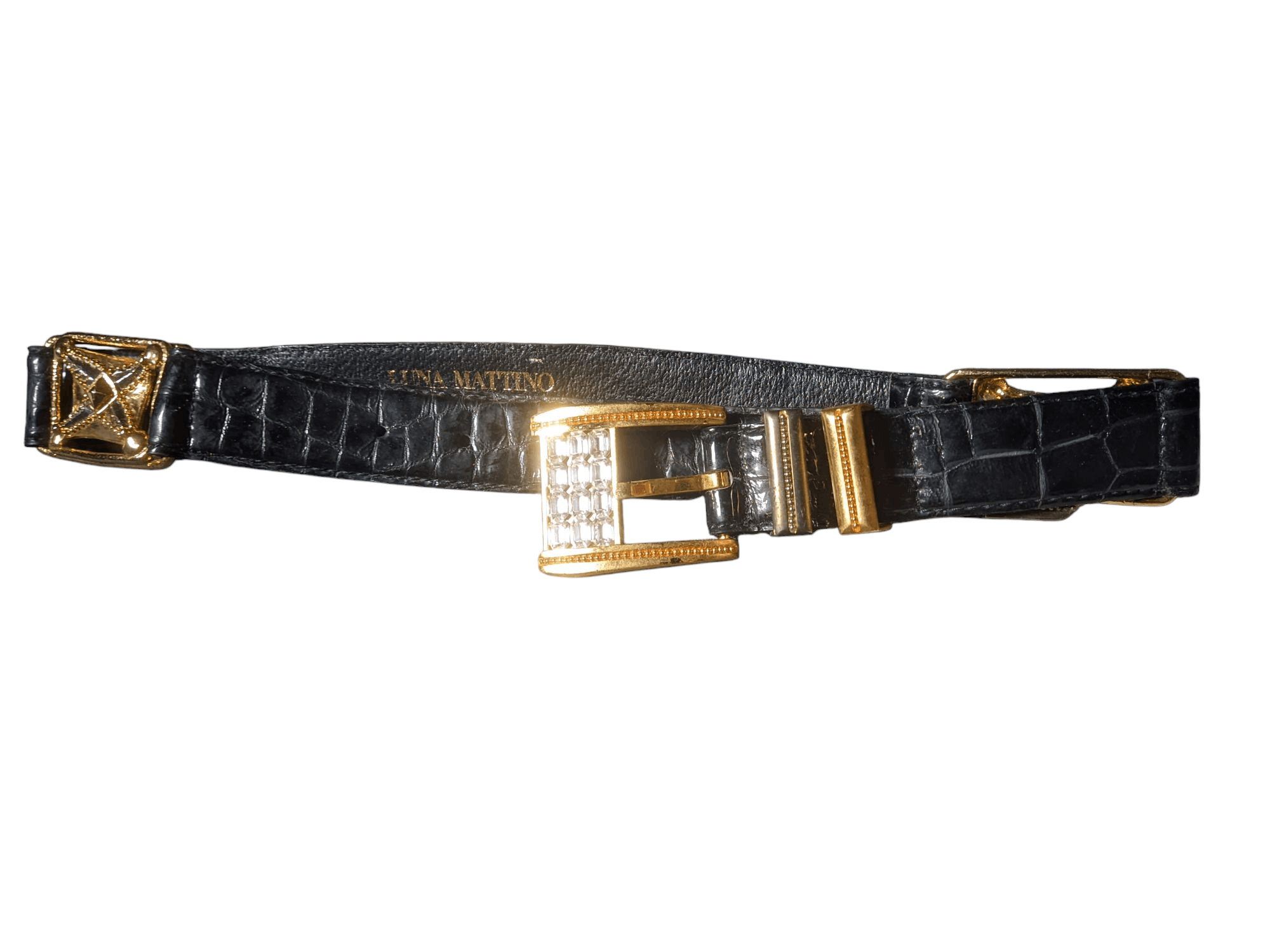 Designer × Japanese Brand Black leather belt with a crocodile print gold-tone buckle Size ONE SIZE - 2 Thumbnail
