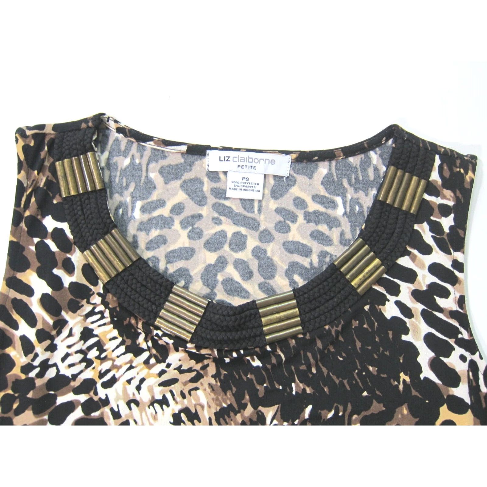 Liz Claiborne Liz Claiborne Leopard Stretch Sleeveless Tunic Sheath Dress Women PS Black Brown Leopard Pattern Animal Print Round Neck Sleeveless Pullover KS Size S / US 4 / IT 40 - 3 Thumbnail