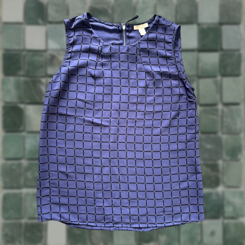 Vintage Saint Tropez West Top Womens XL Blue Checkered Pattern Sleeveless Shirt Zip Back Size XL / US 12-14 / IT 48-50 - 1 Thumbnail