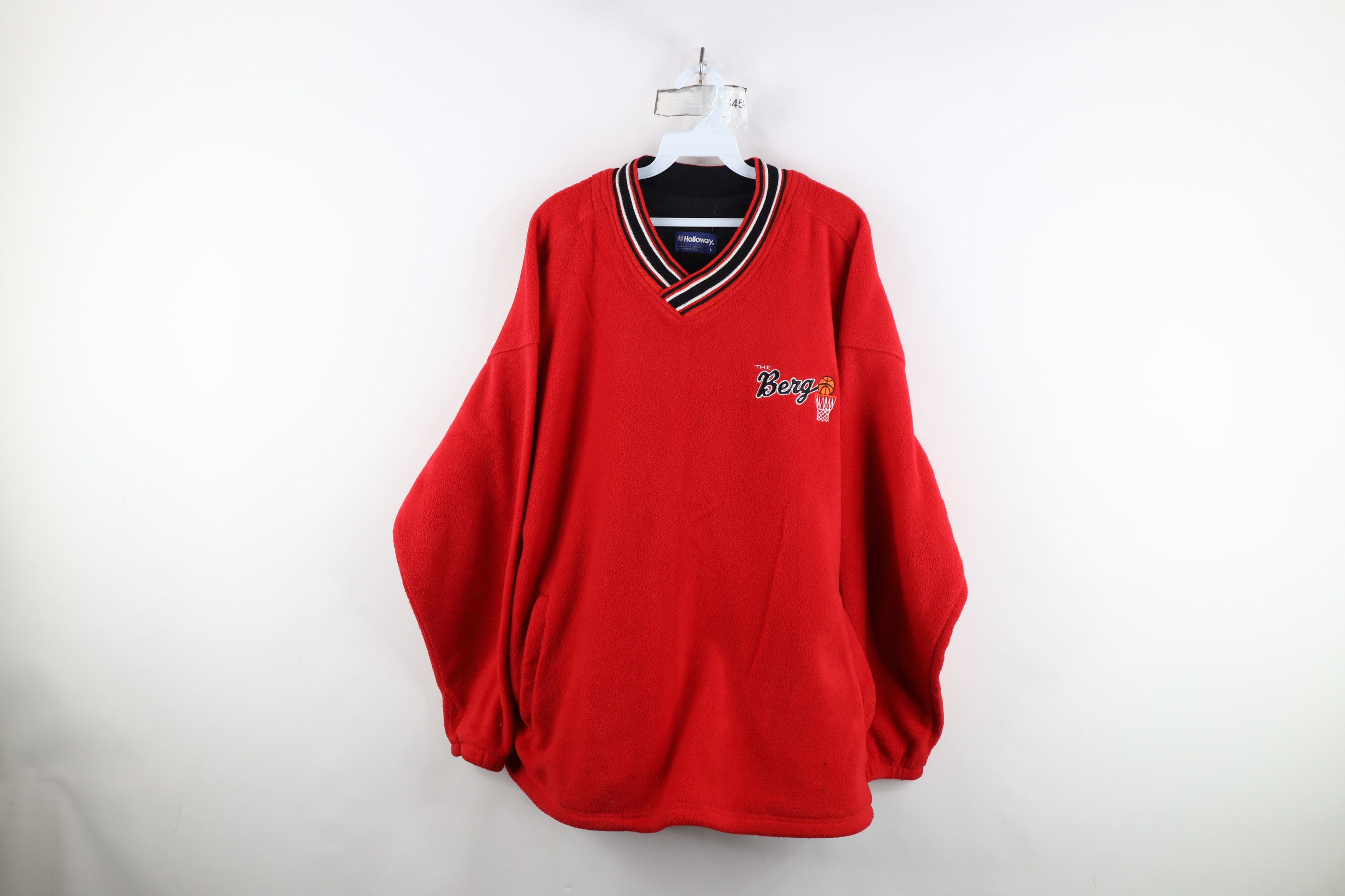 Vintage Vintage 90s University Basketball Fleece Jacket Red USA Size US L / EU 52-54 / 3 - 1 Thumbnail