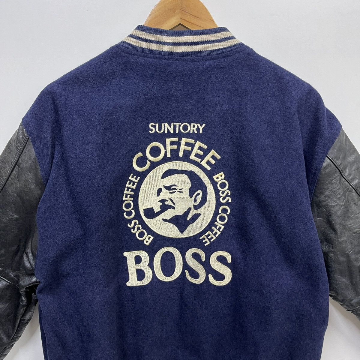 Japanese Brand Suntory BOSS Coffee Varsity Bomber Jacket Leather Sleeves L Size US L / EU 52-54 / 3 - 12 Thumbnail