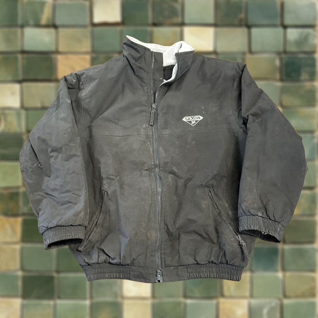 Vintage VINTAGE Saxon Blouson Fleece Lined Work Jacket Medium Mens Classic Black Button Zip Leather Embroidered Logo Size US M / EU 48-50 / 2 - 1 Thumbnail