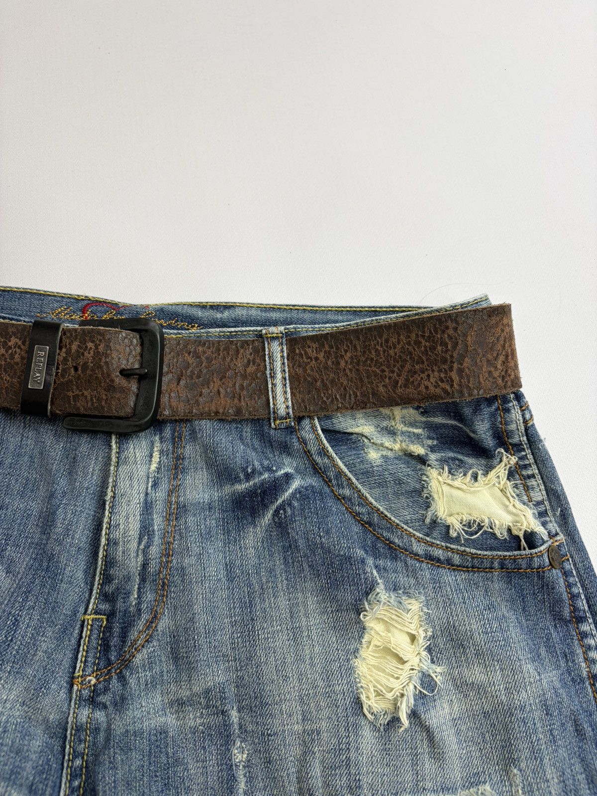 Hysteric Glamour Vintage Replay Distressed Leather Belt Archive Italian Brand Size 34 - 12 Thumbnail