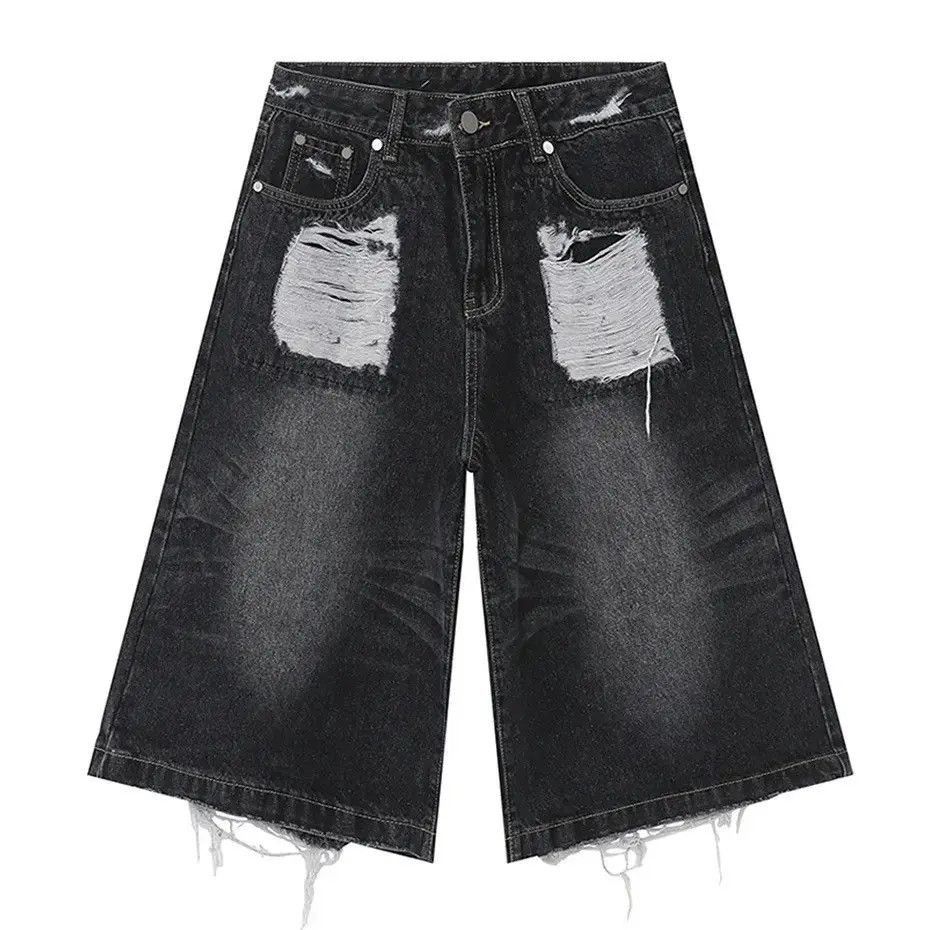 Japanese Brand Baggy Denim Ripped Whiskers Thread Jorts Size US 32 / EU 48 - 5 Thumbnail