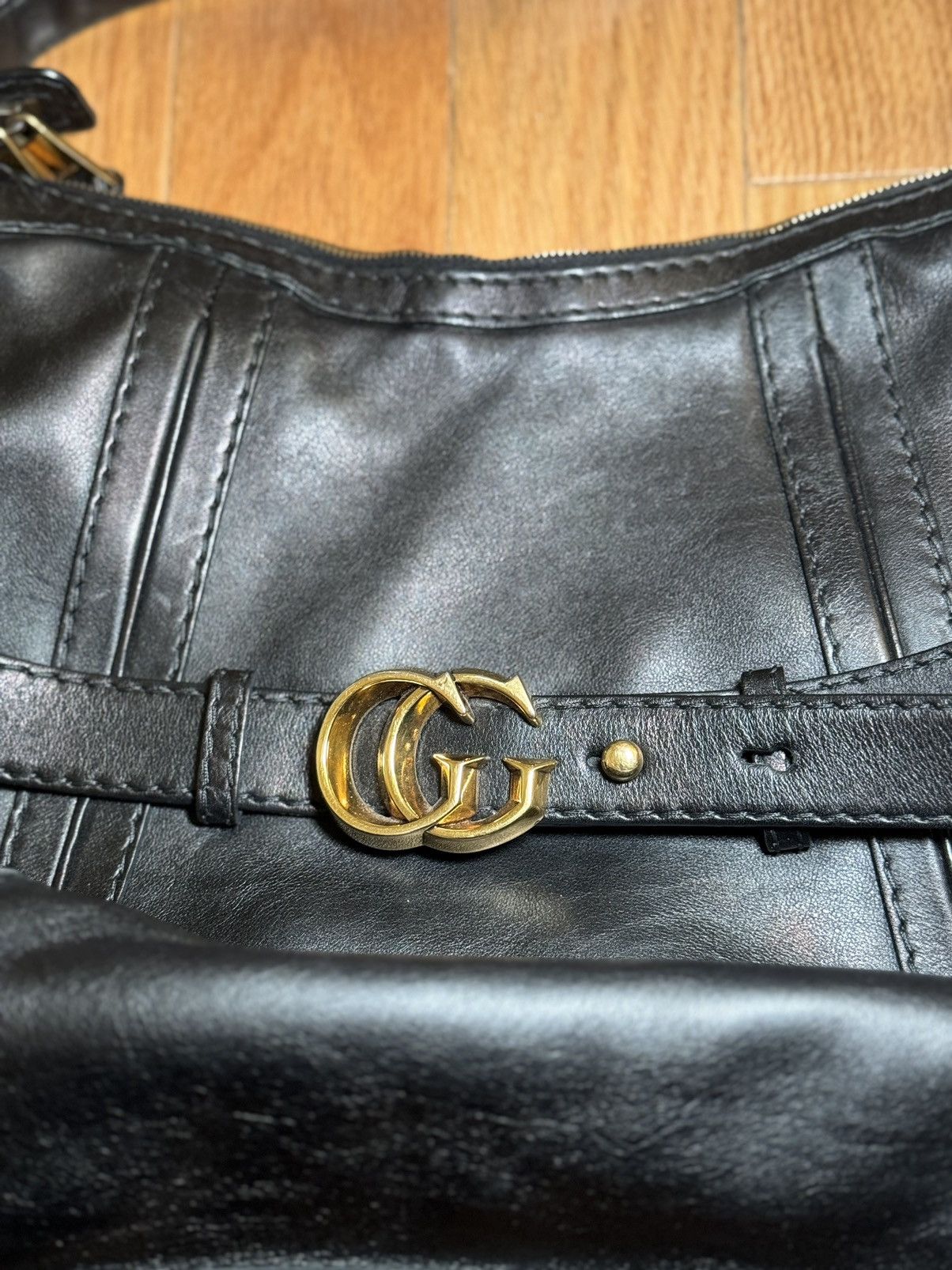 Gucci GUCCI Black Leather GG Running Medium Double G Hobo Bag Size ONE SIZE - 4 Thumbnail