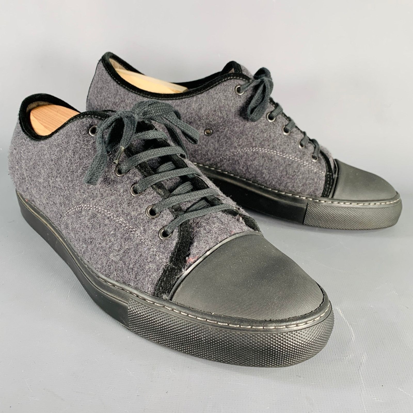 Lanvin LANVIN Size 11 Grey Charcoal Fleece Low Top Sneakers | Grailed