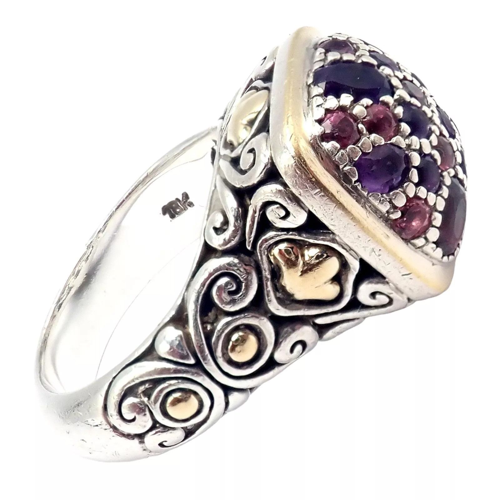 John Hardy Silver 18k Yellow Gold Lava Fire Amethyst Tourmaline Ring Size ONE SIZE - 10 Thumbnail