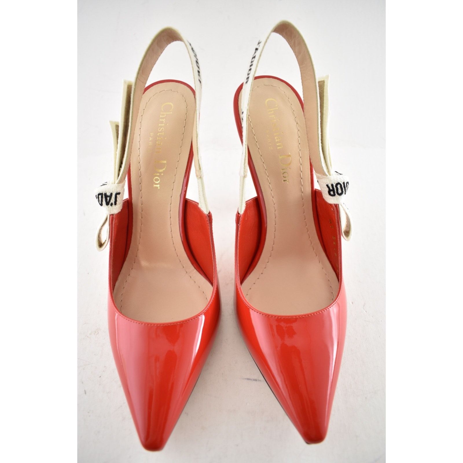 Dior Dior J'adior Red Patent White Black Ribbon Logo Slingback Size US 6 / IT 36 - 8 Thumbnail