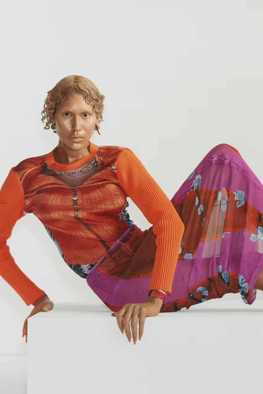 Jean Paul Gaultier × Y/Project Orange Trompe L'oeil Cardigan Print Sweater Size S / US 4 / IT 40 - 5 Thumbnail