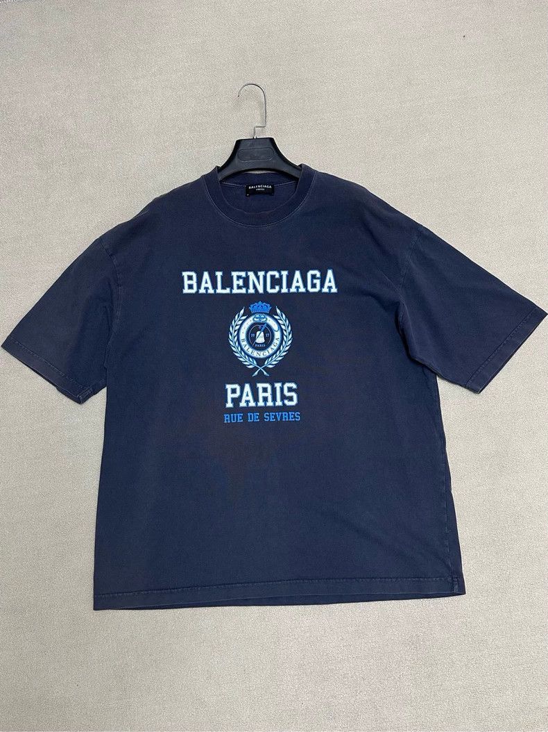 Balenciaga Balenciaga 22FW Blue Crown Wheat Ear Short Sleeve T-Shirt - dmc Size US M / EU 48-50 / 2 - 1 Thumbnail