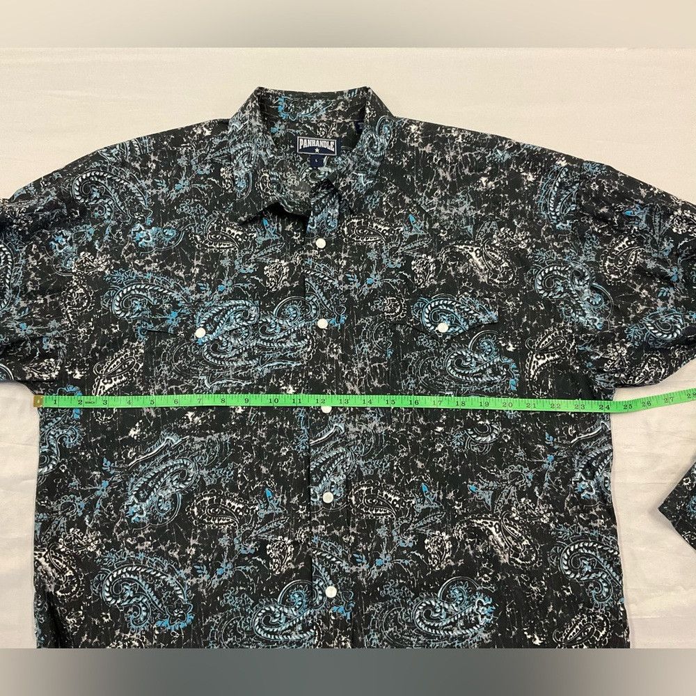 Ghetto Rodeo × Panhandle Slim PANHANDLE Black Blue Paisley Western Yoke Pearl Snap LARGE Size US L / EU 52-54 / 3 - 6 Thumbnail
