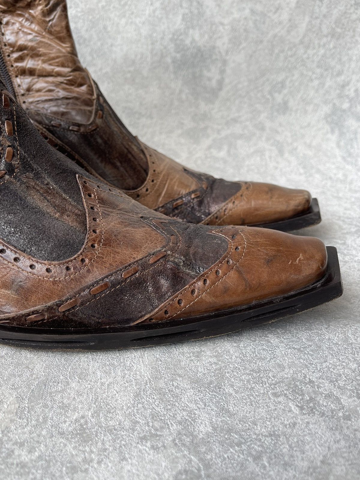 Jo Ghost GHOST Italy Distressed Leather Square Toe Boots Archive Y2K Size US 8 / EU 41 - 4 Thumbnail
