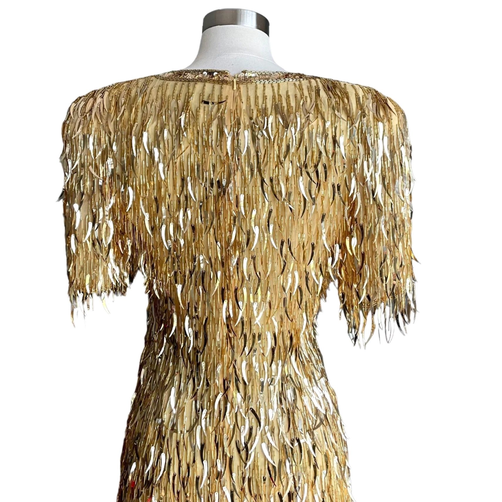 Oleg Cassini VINTAGE Oleg Cassini Dagger Sequin Dress Sheath 90s 80s Party Gold Silk Size 4 Womens Size 27" / US 4 / IT 40 - 4 Thumbnail