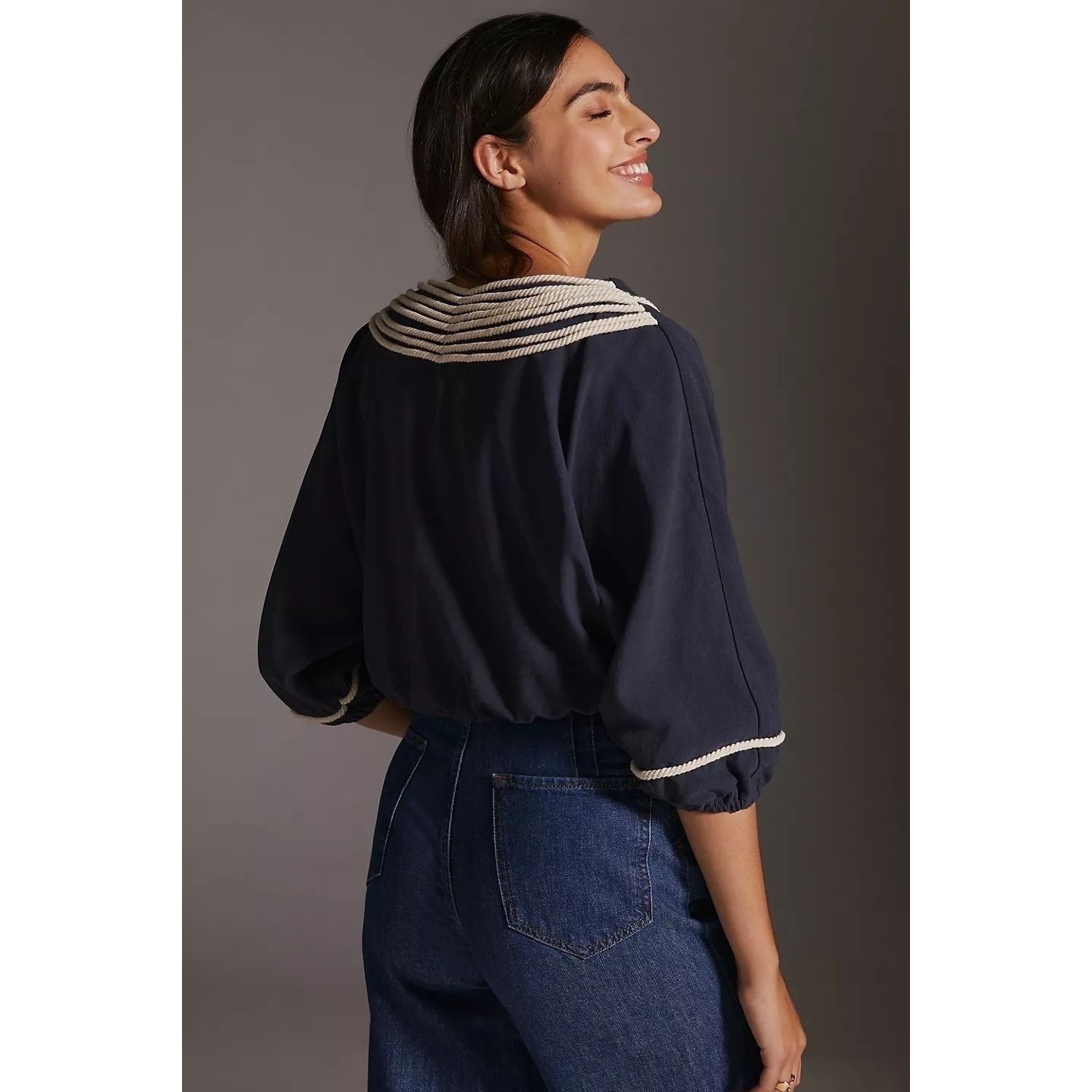 Anthropologie Anthropologie Nautical Shrug With Ivory Rope Trim & Tie Deta Size ONE SIZE - 4 Thumbnail