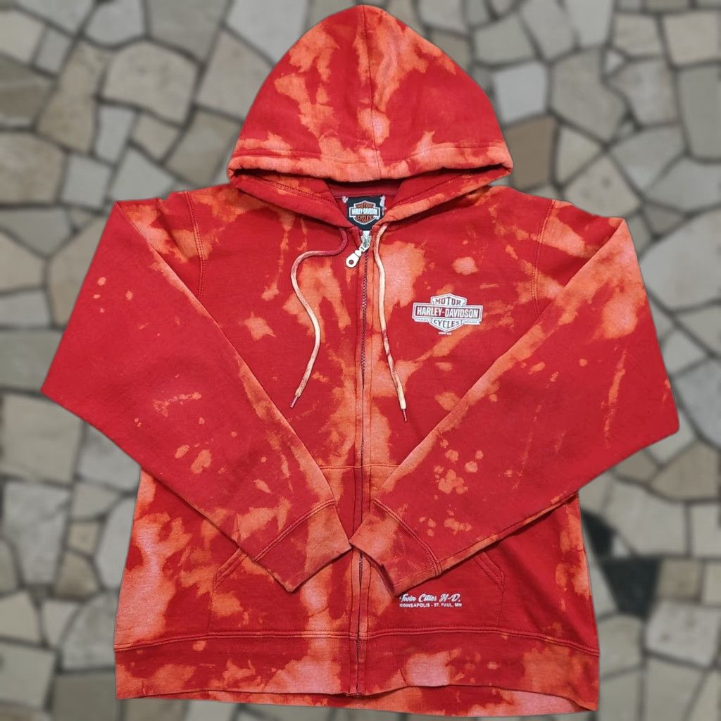 Harley Davidson Harley-Davidson Hoodie Sweatshirt Women Tie Dye Acid Wash V-Neck Graphic Print Hooded Pockets Zipless Pullover M Red Regular Size Type Hoodie Size M / US 6-8 / IT 42-44 - 1 Thumbnail