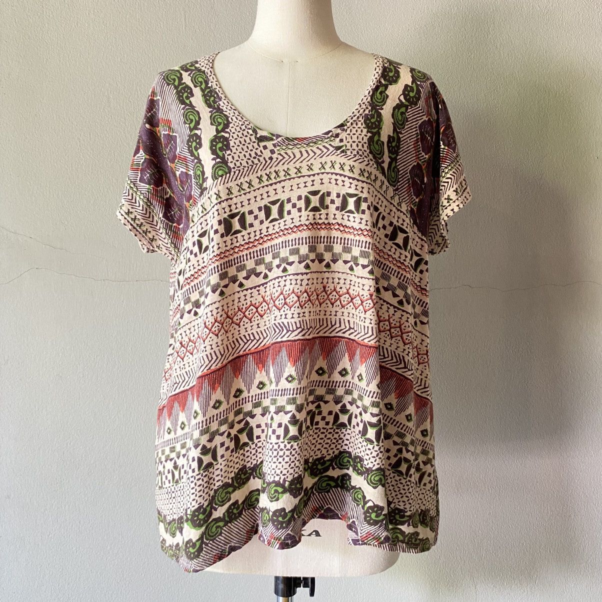 Issey Miyake Plantation White Stretch Tee with Brown & Green Print Size M / US 6-8 / IT 42-44 - 11 Thumbnail