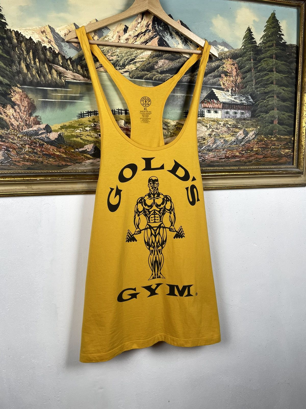 Vintage Gold’s Gym Yellow Tee T-shirt Sportswear Big Logo Strongman Size US XL / EU 56 / 4 - 3 Thumbnail