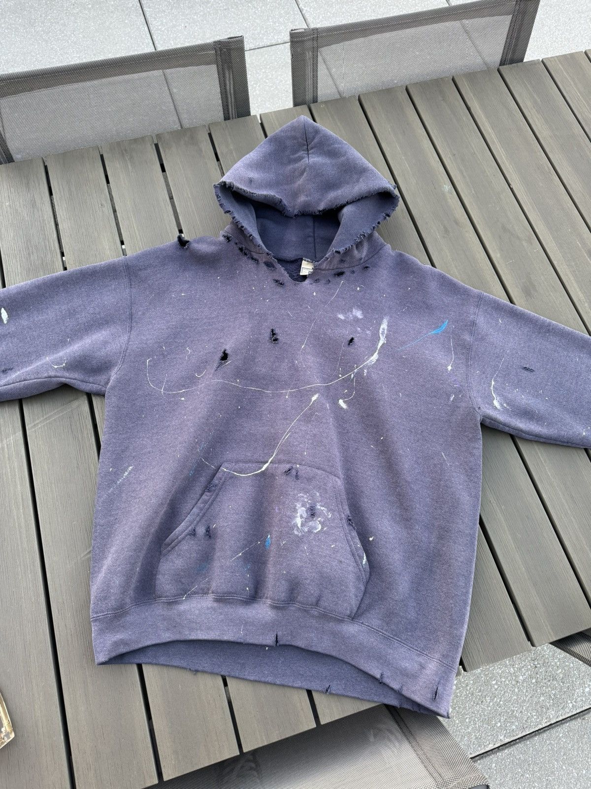 Vintage VINTAGE FADED THRASHED 90s NAVY PAINTER HOODIE Size US L / EU 52-54 / 3 - 4 Thumbnail
