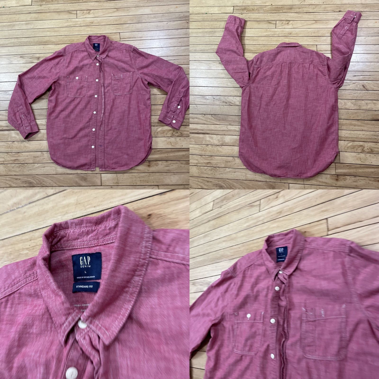 Gap GAP Denim Shirt Men L Red Standard Fit Long Sleeve Button Shirt Light Cotton L Size US L / EU 52-54 / 3 - 8 Thumbnail