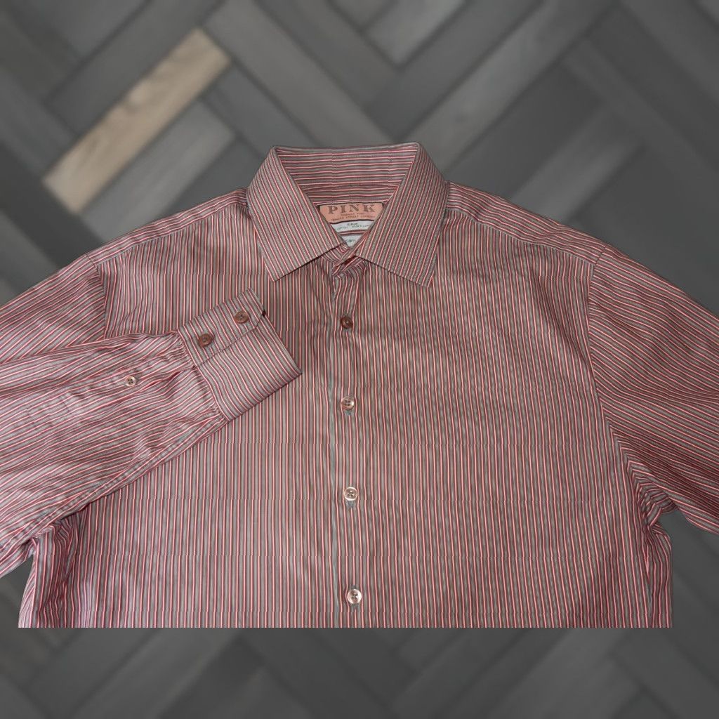 Pinko Thomas Pink Men's Button-Up Shirt Size 16/41 Slim Fit Stripe Gray-Pink-White Long Sleeve Size US M / EU 48-50 / 2 - 1 Thumbnail