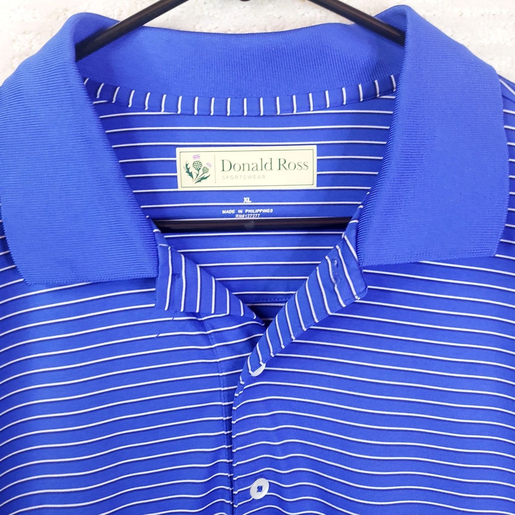 Vintage Donald Ross Polo Shirt Men XL Blue White Striped Short Sleeve Golf Performance T Shirt Polo Hat? Size US XL / EU 56 / 4 - 4 Thumbnail