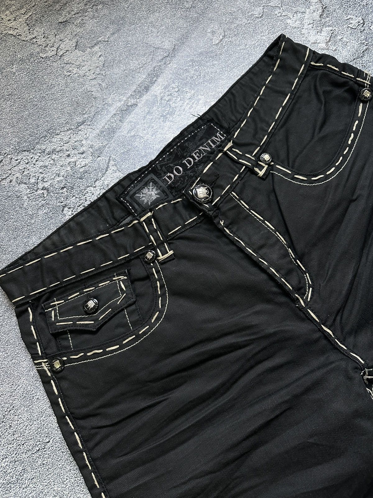 Vintage Vintage Waxed Contrast Stitch Cross Punk Denim Pants 36x32 Size US 36 / EU 52 - 6 Thumbnail
