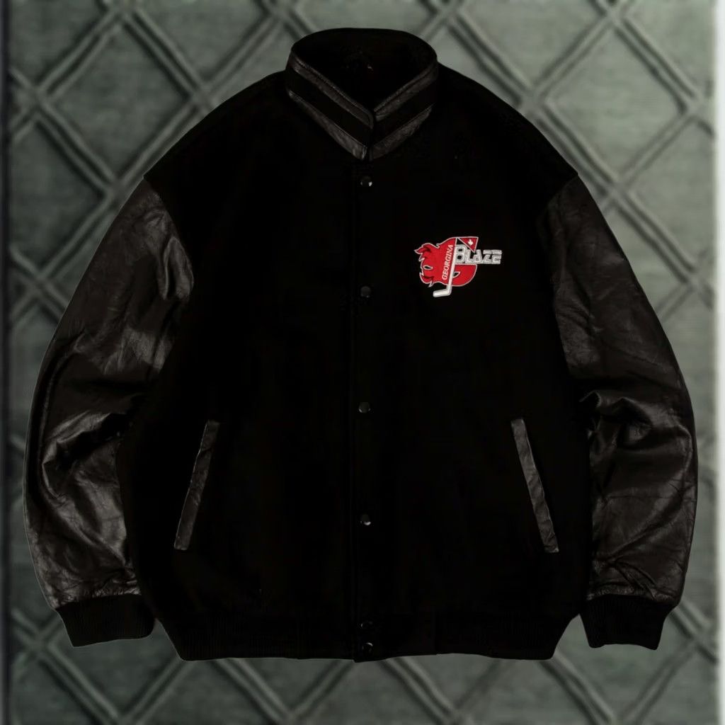 Vintage VINTAGE Georgina Blaze Wool Leather Varsity Jacket Men XL Black Size US XL / EU 56 / 4 - 1 Thumbnail