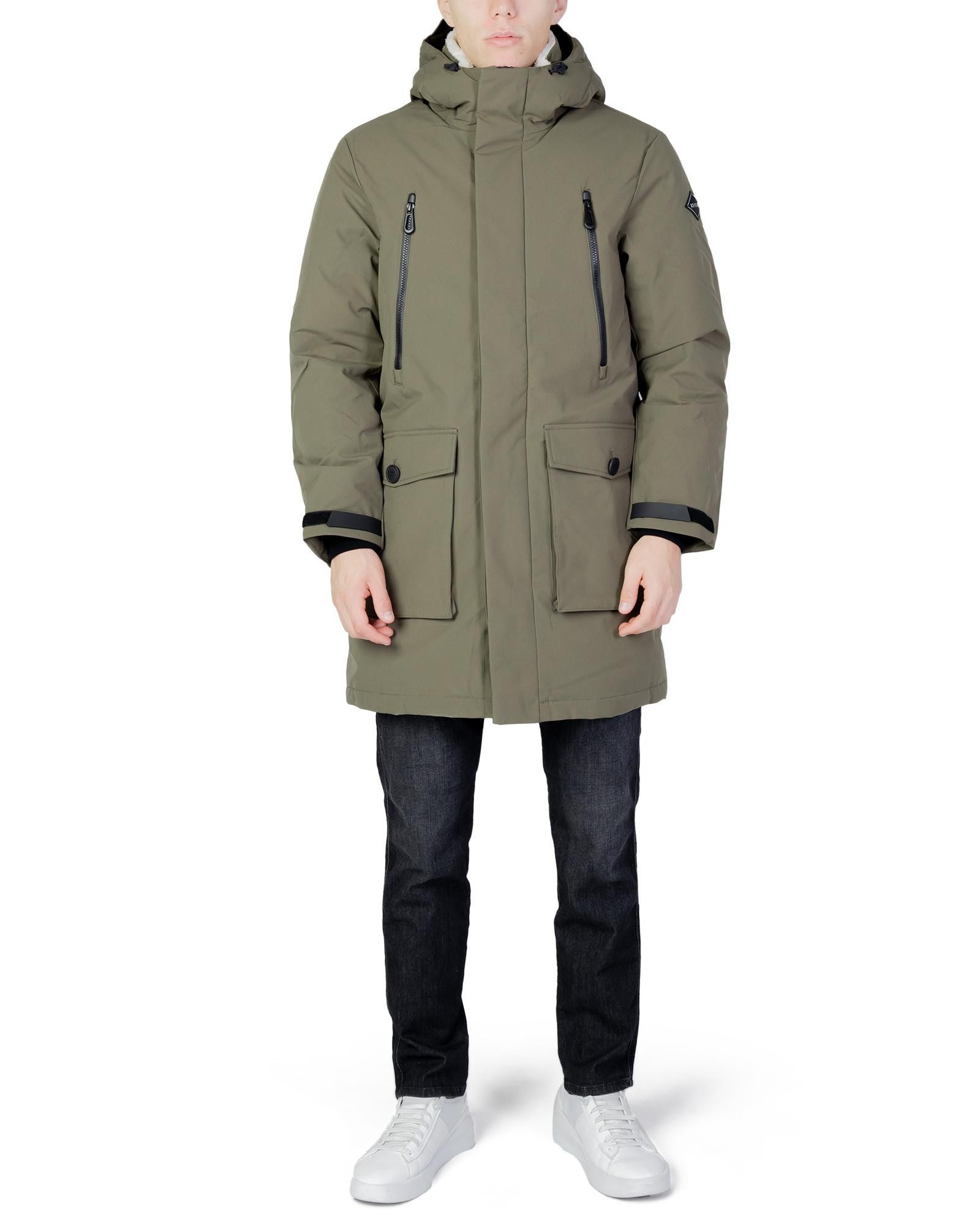 image of Replay Hooded Jacket With Zip And Button Fastening in Green, Men's (Size Large)