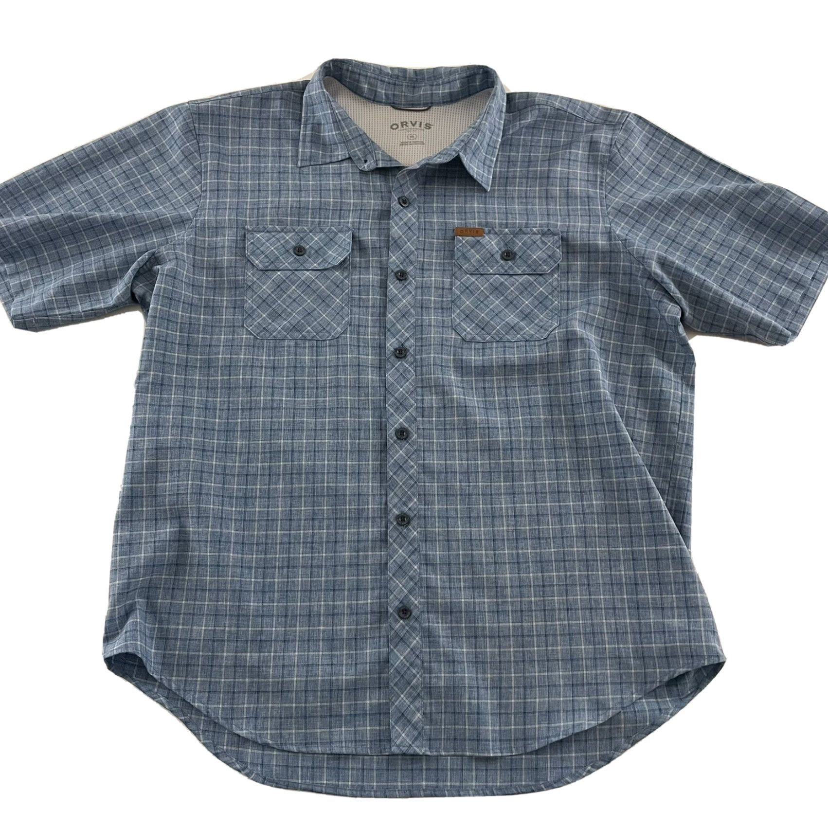 Orvis Orvis Plaid Short Sleeve Button-Up Shirt XL Blue Polyester Men Size US XL / EU 56 / 4 - 2 Thumbnail