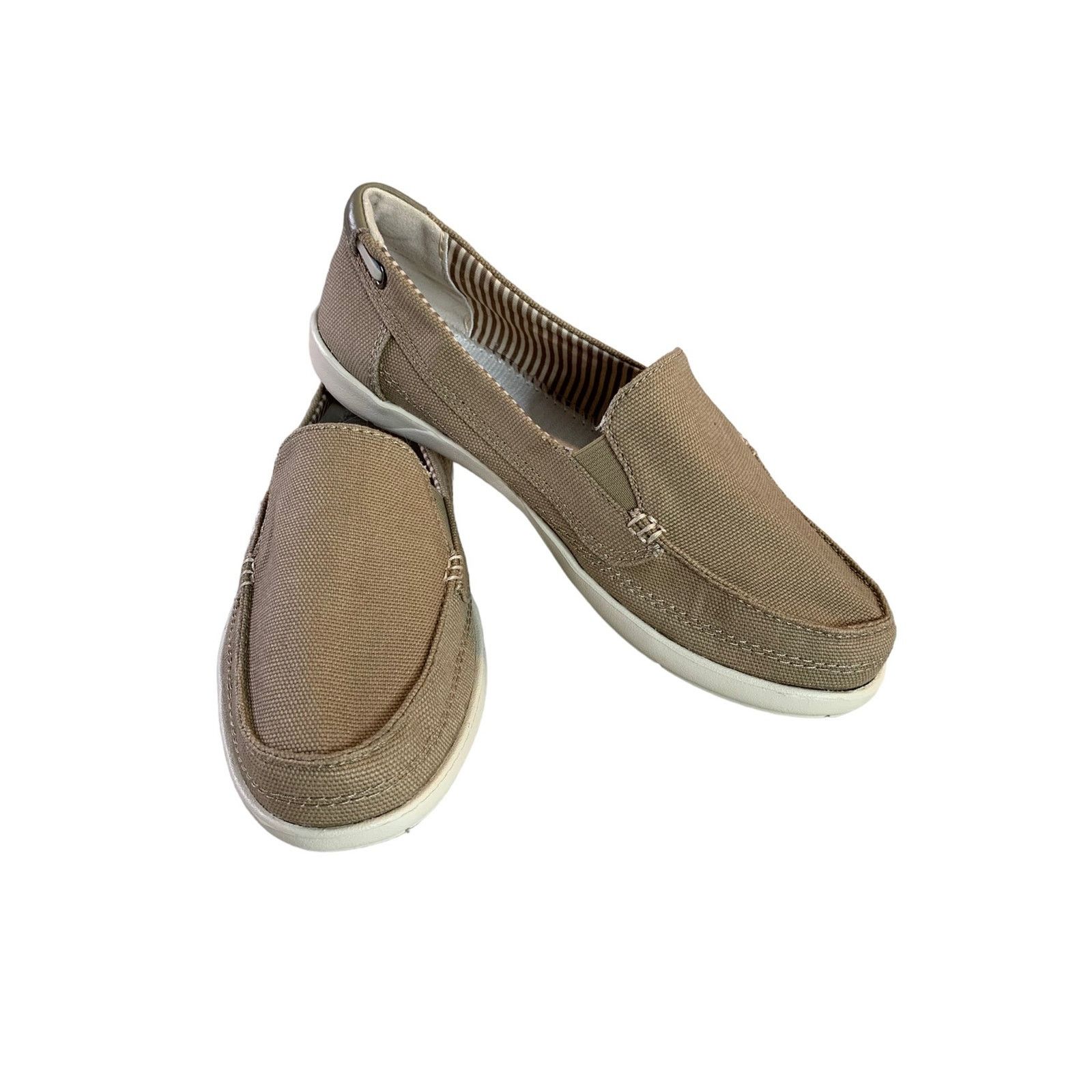 Crocs Crocs Canvas Slip on Boat Shoes Loafers Biege Women s Sze 6 Grailed