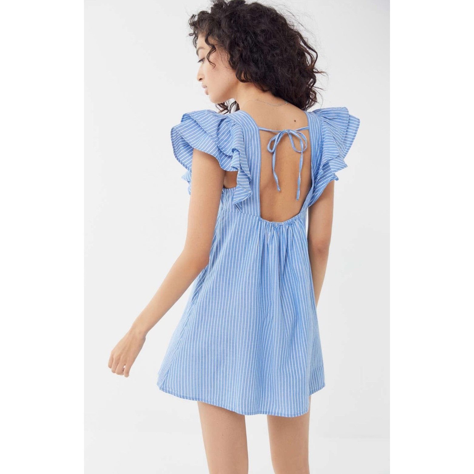 Urban Outfitters Urban Outfitters Blue White Striped Ruffled Babydoll Dress | Size S / US 4 / IT 40 - 5 Thumbnail