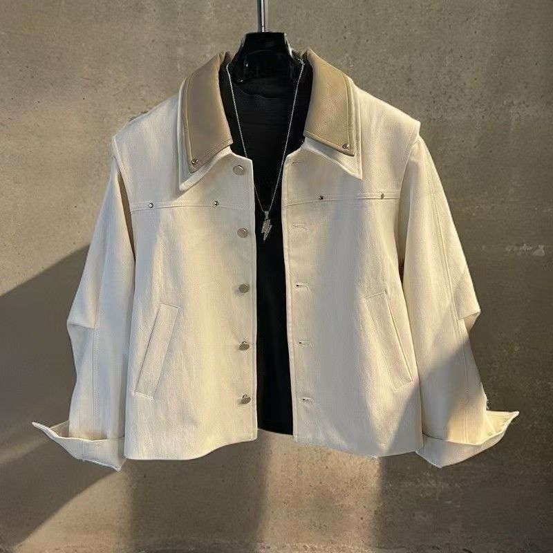 Vintage Cream Contrast Leather Collar Jacket Size US M / EU 48-50 / 2 - 1 Thumbnail