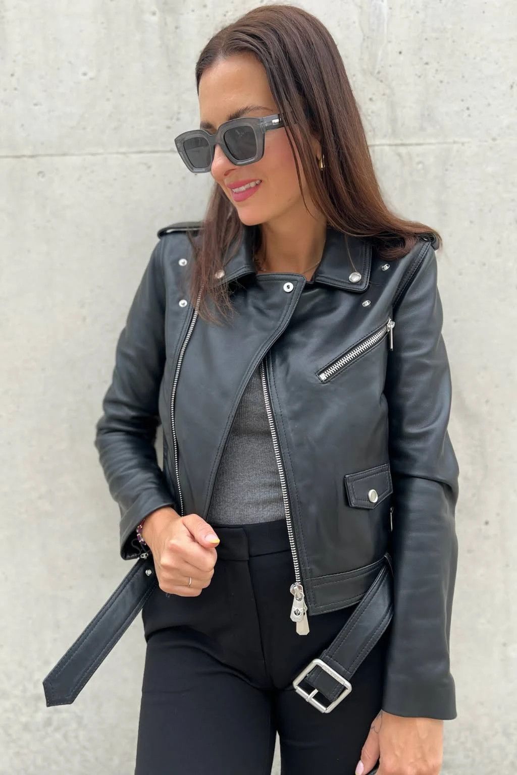 Pinko o1s22i1n0824 Nappa Leather Biker Jacket in Black Size M / US 6-8 / IT 42-44 - 4 Thumbnail
