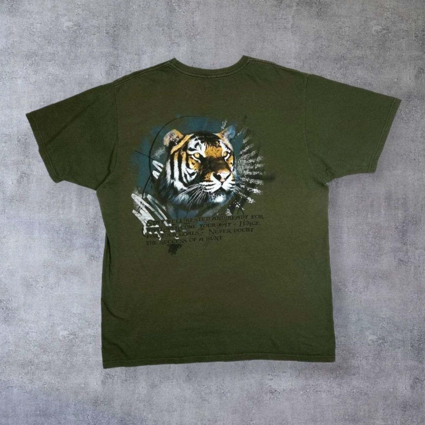Vintage Busch Gardens Wisdom Of A Tiger Souvenir Graphic T-Shirt Large Mens Green Short Sleeve Cotton Size US L / EU 52-54 / 3 - 2 Thumbnail