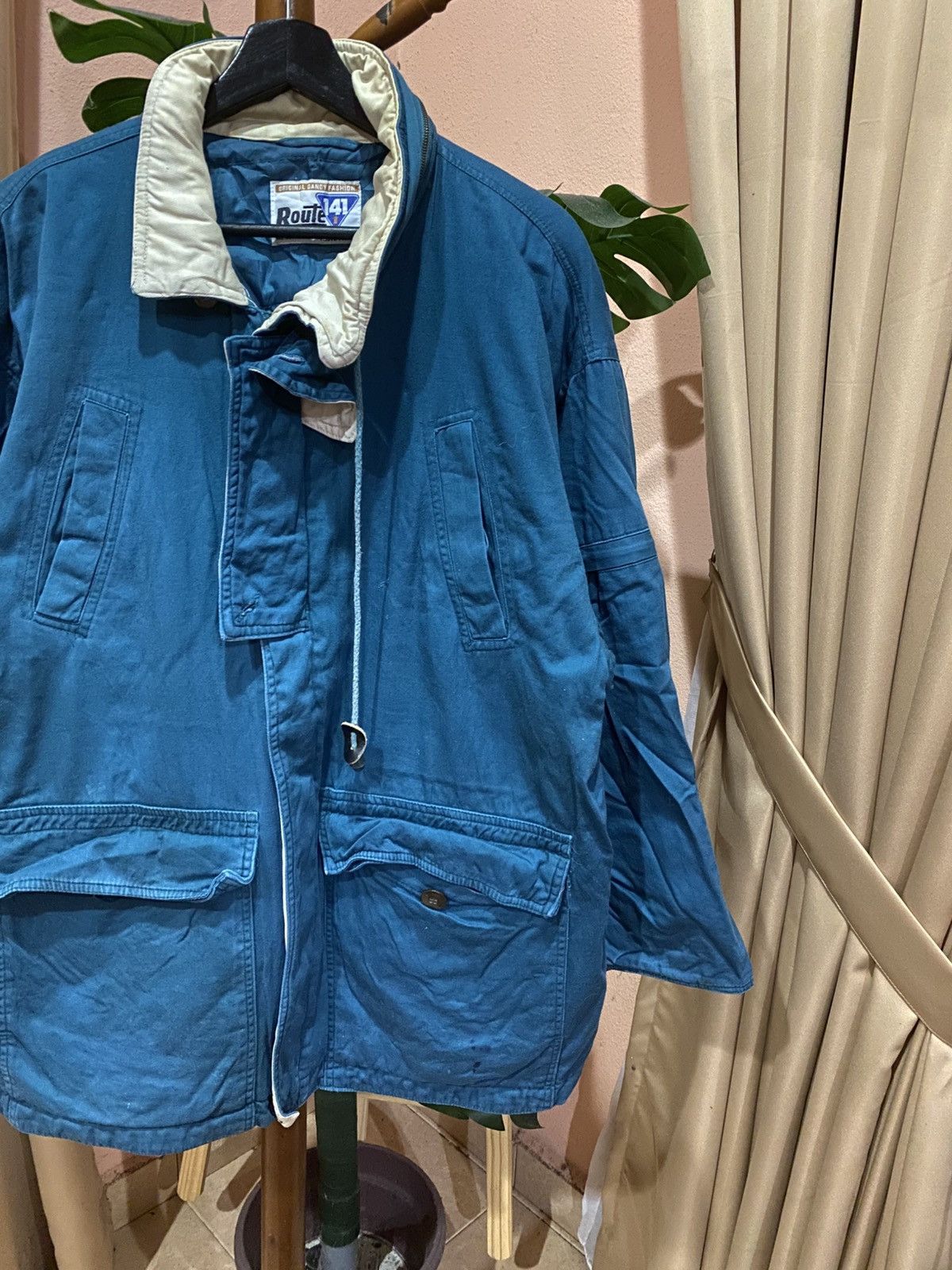 Vintage Vintage Route 141 Blue Cotton Jacket with Beige Collar Size US L / EU 52-54 / 3 - 4 Thumbnail