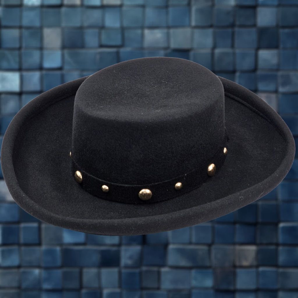 FELT VTG Bollman Wool Felt Hat 6 7/8 Wide Brim Fedora USA Western Brass Studs Mens Hat Size ONE SIZE - 1 Thumbnail