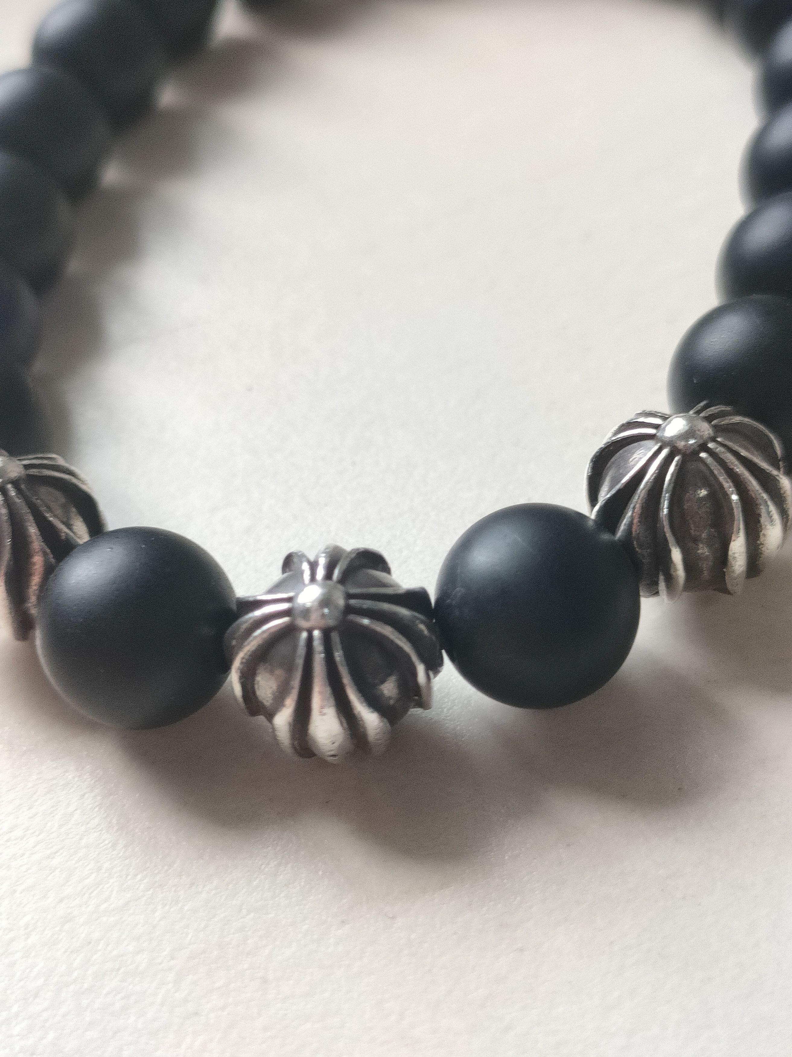 Chrome Hearts Chrome Hearts 10mm Frosted Black 4 Silver Beaded Bracelet Size ONE SIZE - 7 Thumbnail