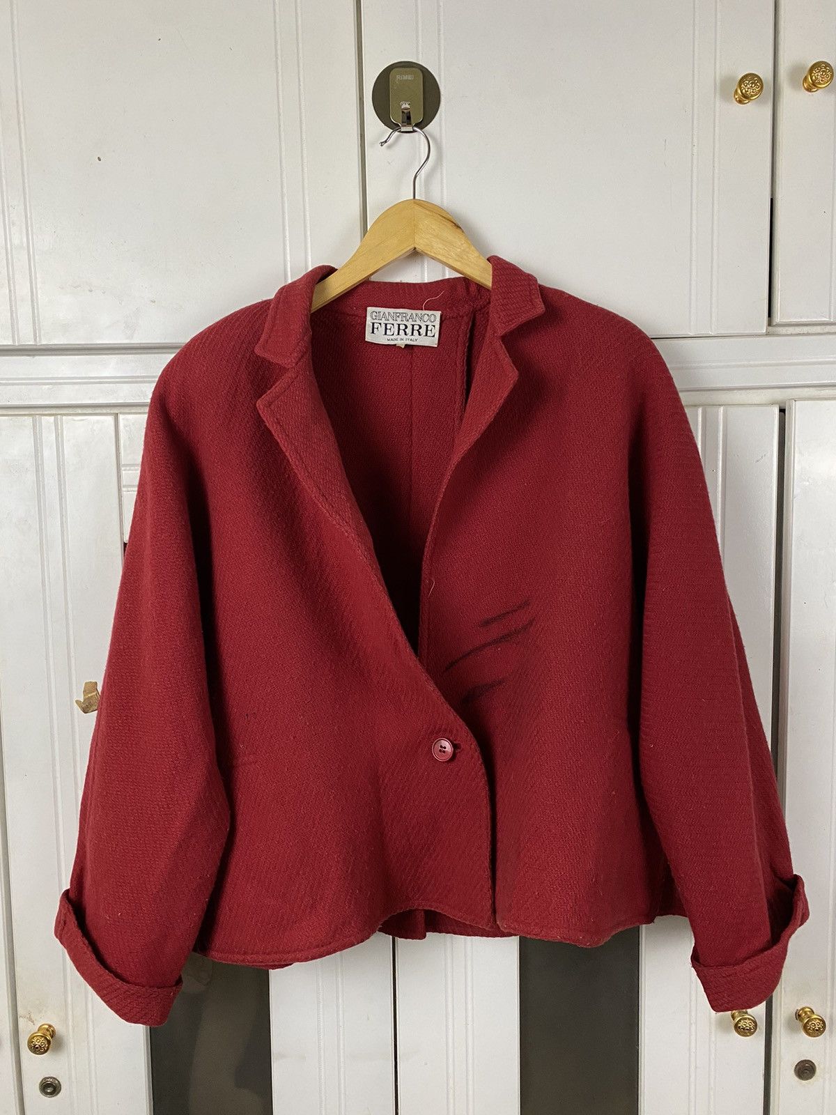 image of Ferre x Gianfranco Ferre Wool Coat Jacket in Red, Women's (Size Large)