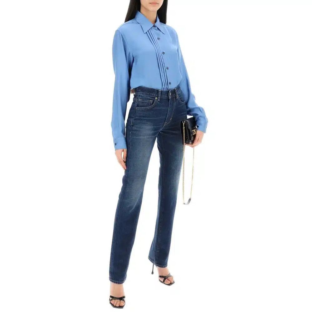 Tom Ford o1loc1c0725 CA3254 Striped Silk Blend Shirt in Blue Size XS / US 0-2 / IT 36-38 - 2 Thumbnail