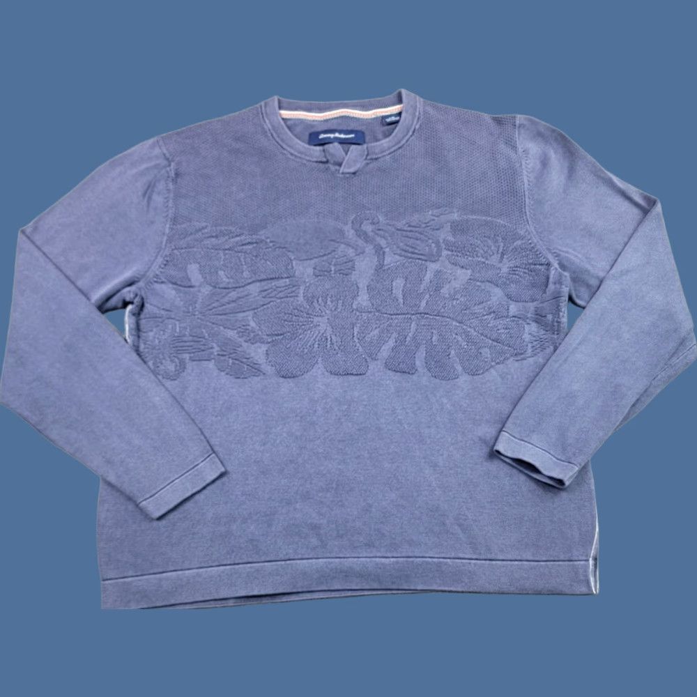 Tommy Bahama Tommy Bahama Pullover Sweater Mens Large Blue Knit Flamingo Split Neck Textured Size US L / EU 52-54 / 3 - 1 Thumbnail