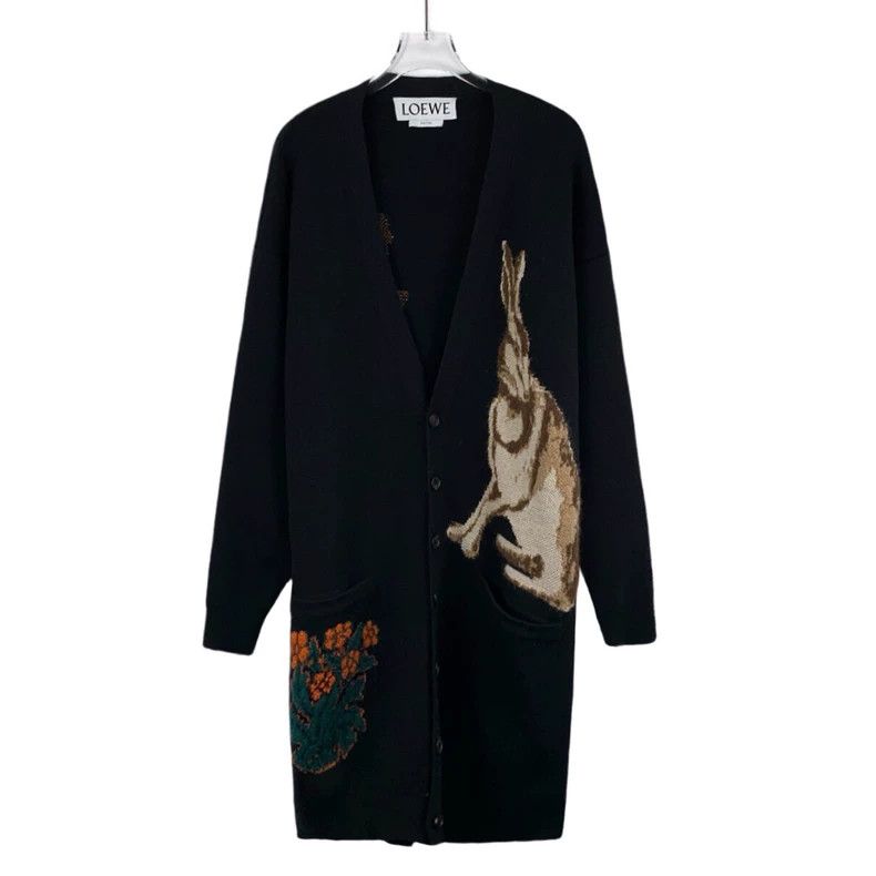 Loewe LOEWE Black rabbit embroidered wool V-neck single row knit Size S / US 4 / IT 40 - 1 Thumbnail