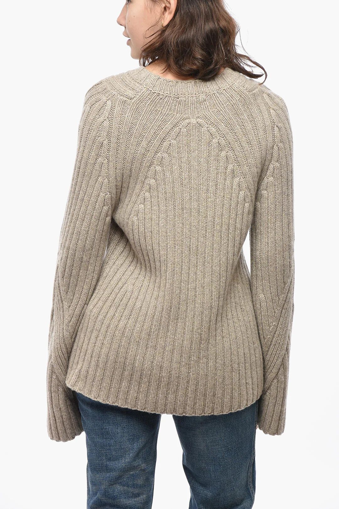 KHAITE og1mm0426 Cashmere Ribbed Crew-Neck Pullover in Beige Size S / US 4 / IT 40 - 2 Thumbnail