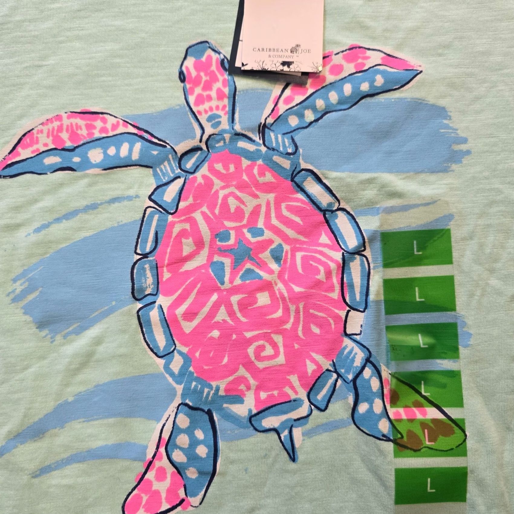 Pinko Caribbean Joe Top Womens L Green Pink Turtle Short Sleeve Casual Tropical Knit Cotton Regular Authentic Style Shirt Mens? Size L / US 10 / IT 46 - 3 Thumbnail