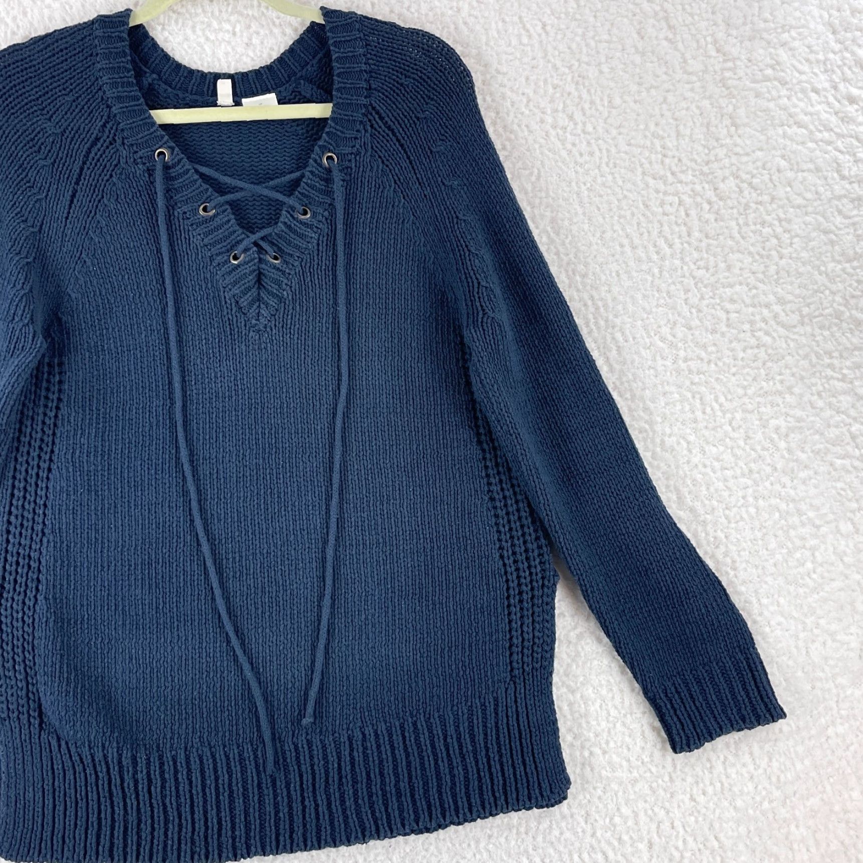 Anthropologie Moth Blue Cable Knit Sweater Womens Lace Up V-Neck Long Sleeve Size Small Size S / US 4 / IT 40 - 3 Thumbnail