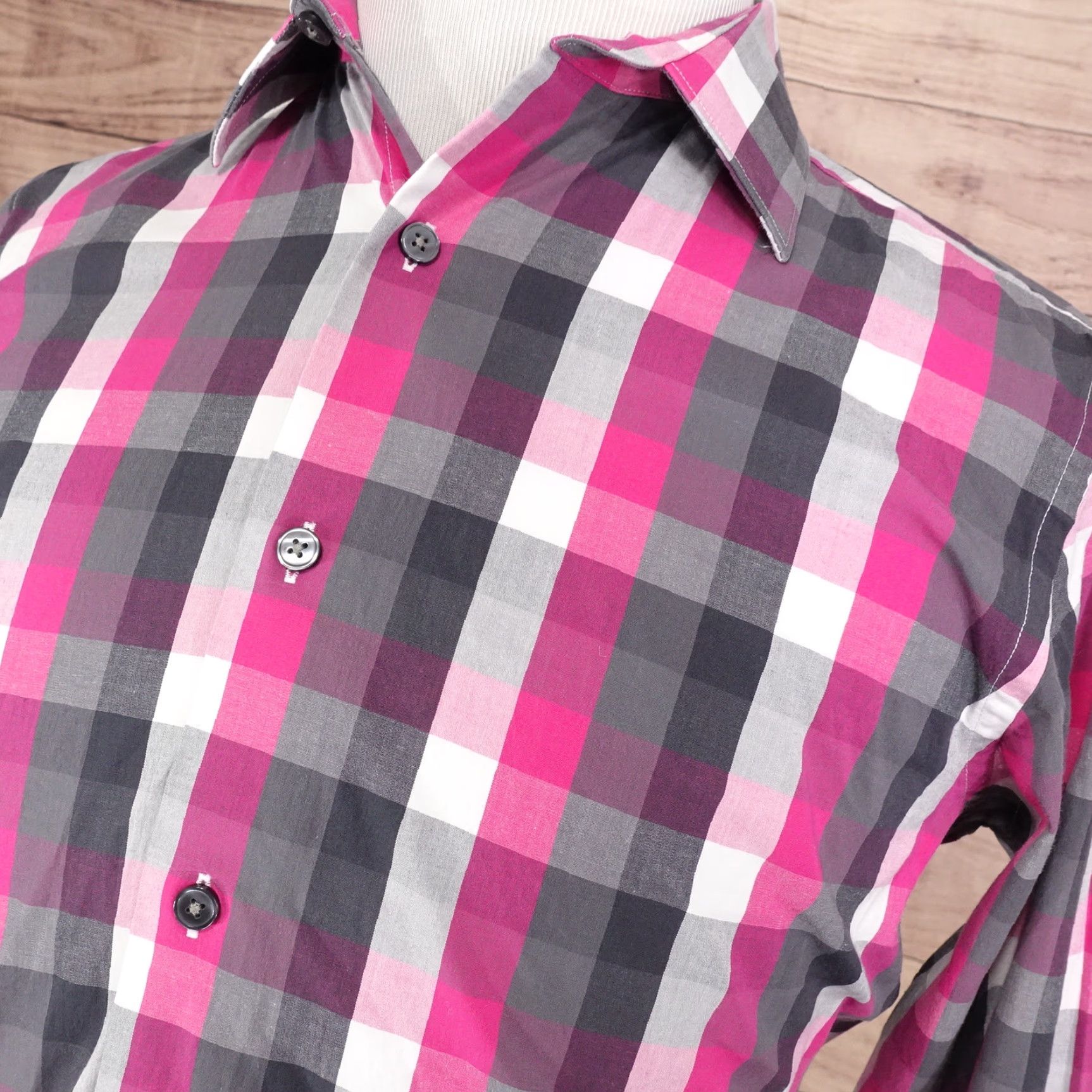 Apt. 9 Apt. 9 Stretch Slim Fit Pink Check Dress Shirt Men 15.5 Neck 32/33 Sleeve Size 40R - 2 Thumbnail