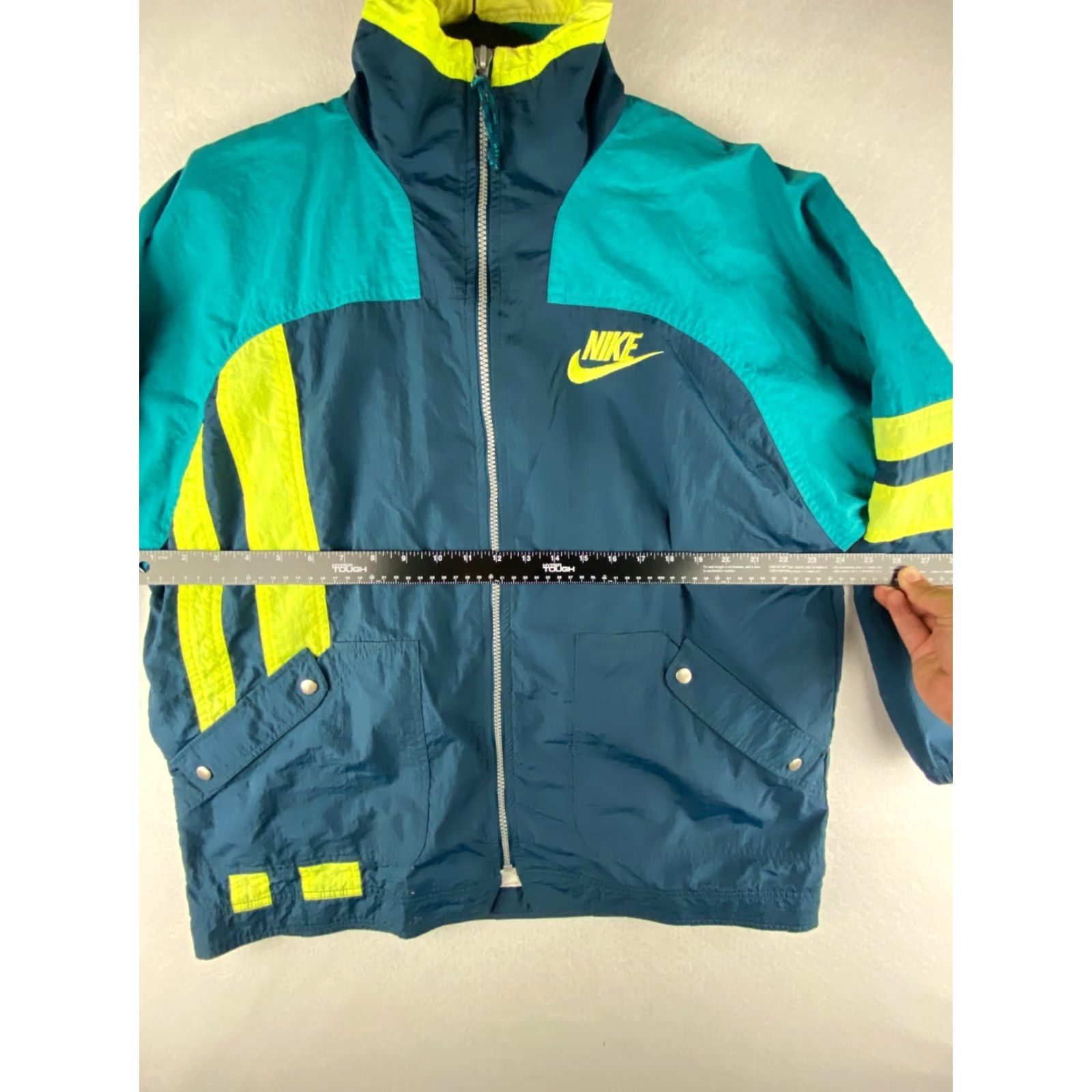 Nike VINTAGE Nike Windbreaker Jacket Mens L 90s Full Zip Neon Blue Nylon Windbreaker Size US L / EU 52-54 / 3 - 3 Thumbnail