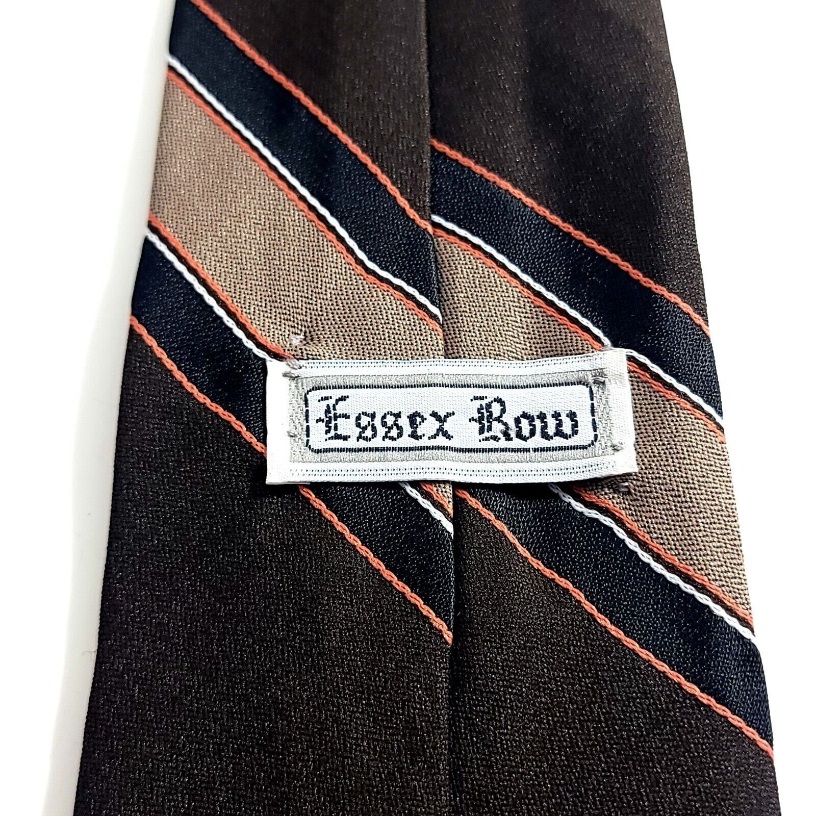 Vintage Essex Row Brown Tan Orange Striped Short Tie Size ONE SIZE - 3 Thumbnail