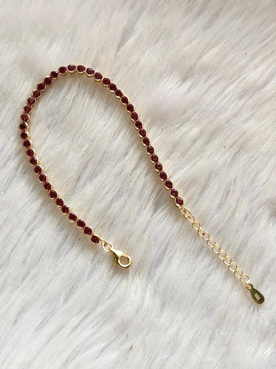 Sterling Silver Sterling Silver Tennis Bracelet Garnet Gold 8" Size ONE SIZE - 15 Thumbnail