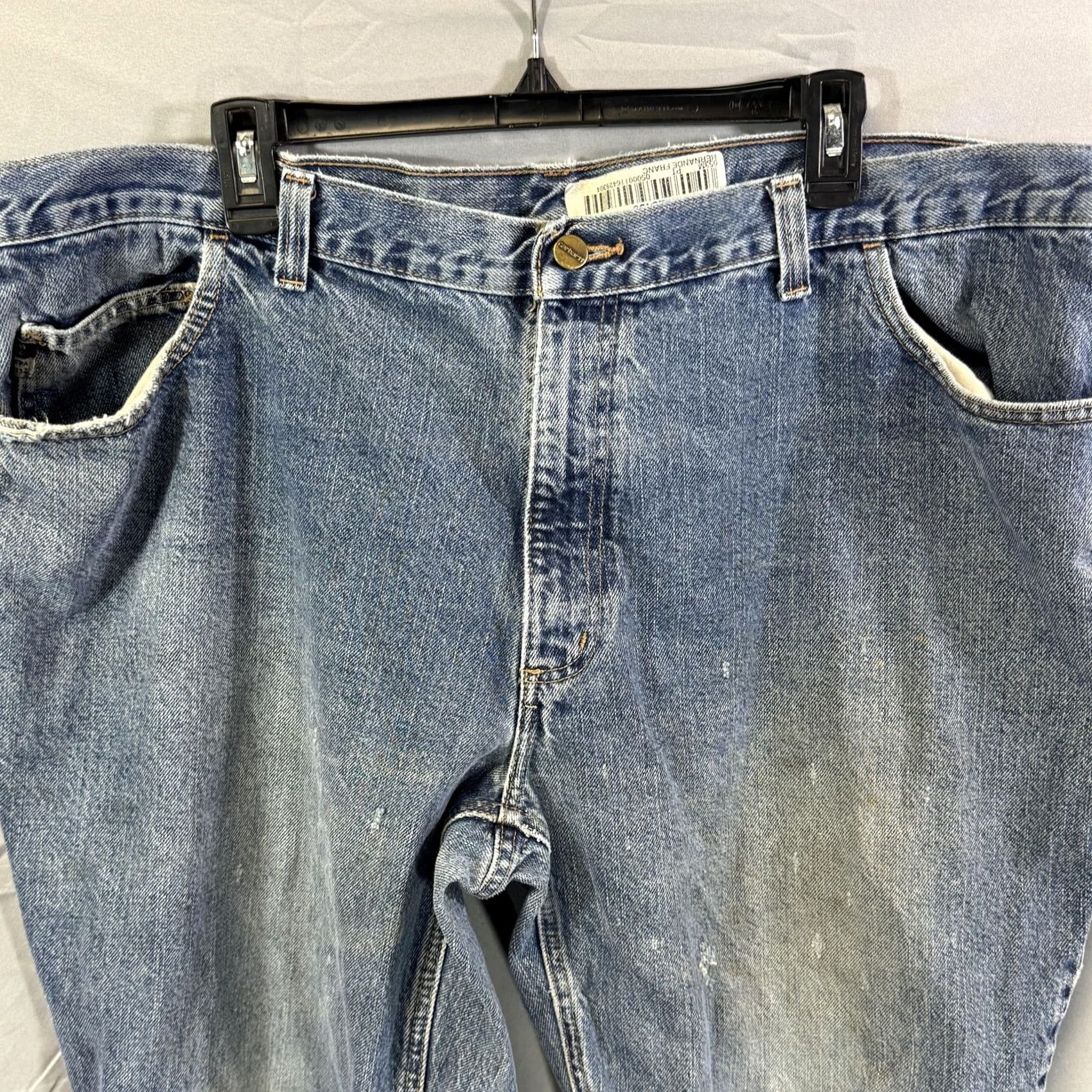 Carhartt Carhartt Jeans Mens 44x30 Blue Denim Relaxed Fit Workwear Distressed Paint Stains Pocket Zip Fly Size US 44 / EU 60 - 3 Thumbnail