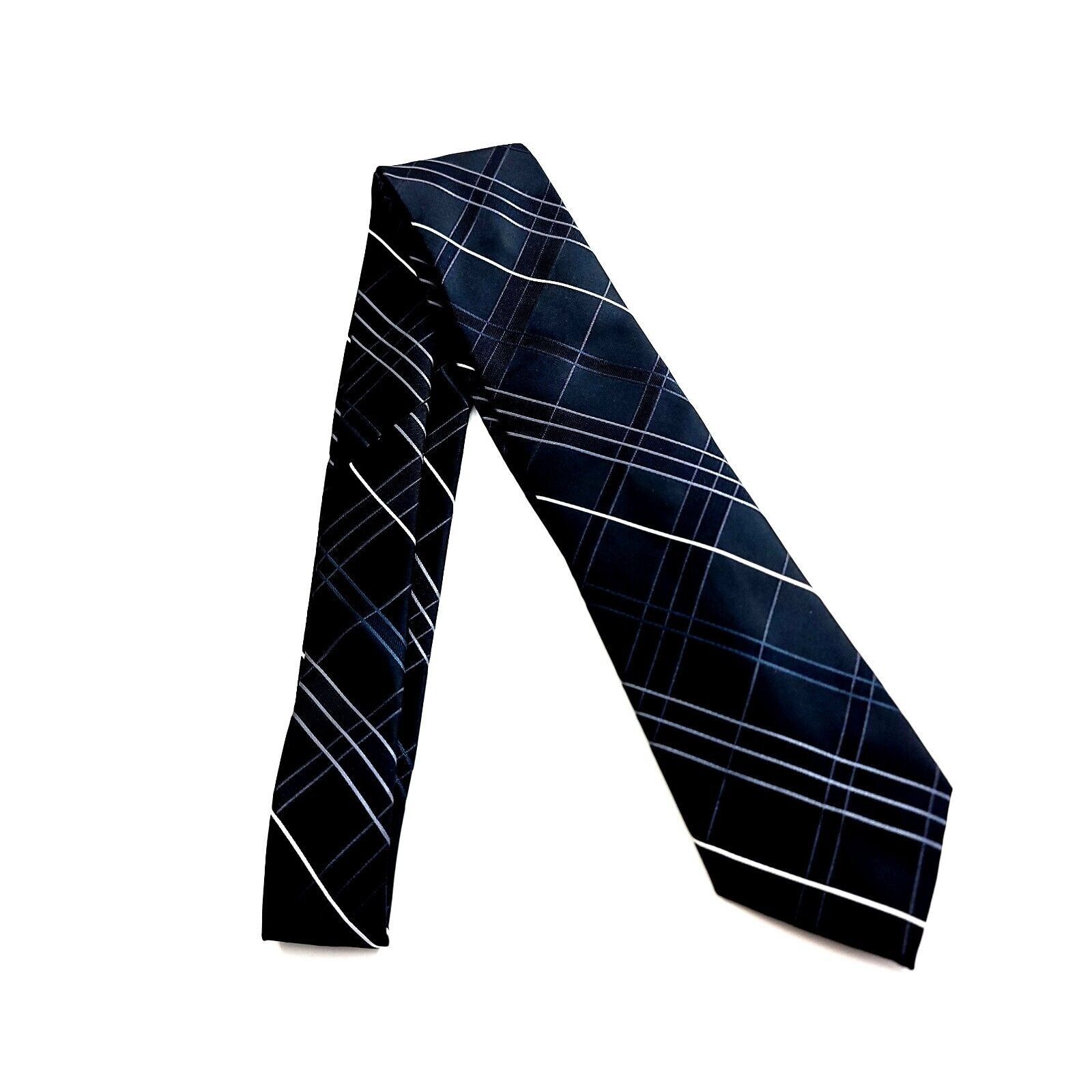 George George Polyester Black White Plaid Tie Size ONE SIZE - 6 Thumbnail